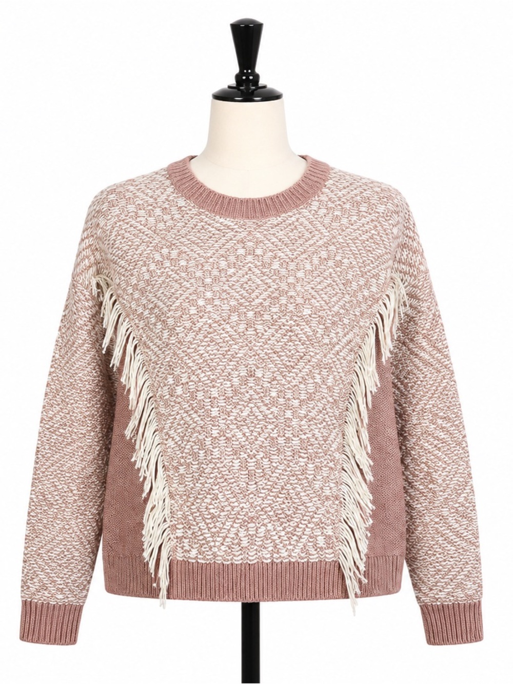 Madewell Pink Fringe Knit Sweater Boho Textured Pullover Medium